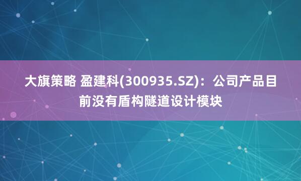 大旗策略 盈建科(300935.SZ)：公司产品目前没有盾构隧道设计模块
